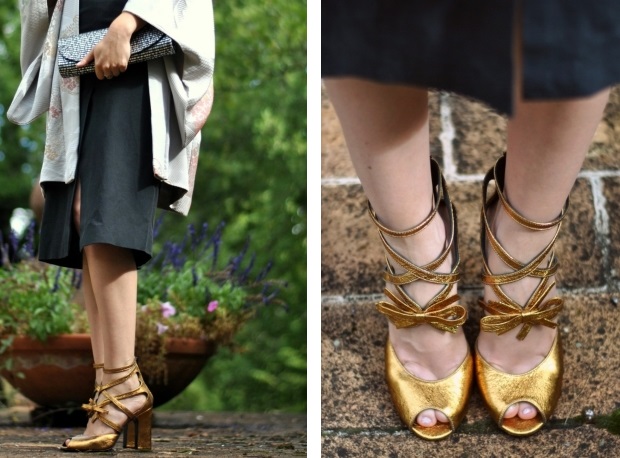 golden sandals outfit
